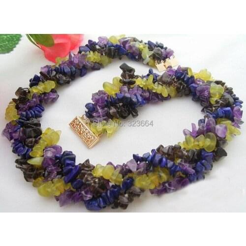 4Strds Natural Multi Color Chip Necklace 18"
