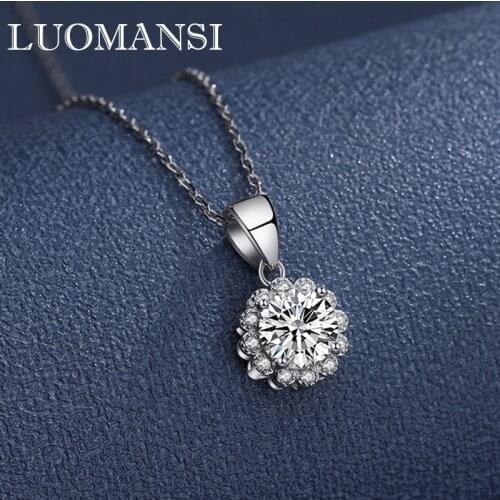 Luomansi 1CT 6.5MM Super Flash Moissanite Silver Necklace GRA Certificate S925 Womens Fine Jewelry Wedding Party Gift