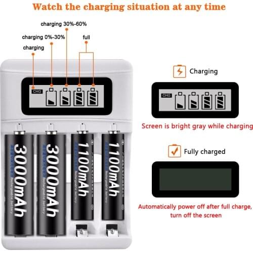 PALO Intelligent LCD display Smart Battery Charger USB charger for AA AAA NI-MH NI-CD Rechargerable batteries