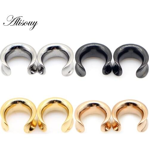 Alisouy 2pcs Stainless Steel Round Saddle Ear Tunnel Plug Piercing Ring Expander Studs Stretchers Fashion Body Piercing Jewelry