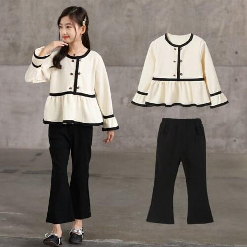 2021 Casual Girls Sets Children Long Sleeve Shirts and Flares Pants 2 Pcs Suits Boutique Kids Clothing Set 6 8 10 12 14 16 Years