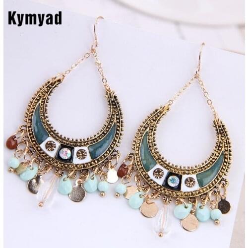 Kymyad Earrings 2021Trend Water Drop Earrings For Women Vintage Enamel Earrings Bohemian Metal Crystal Dangle Earrings Brincos