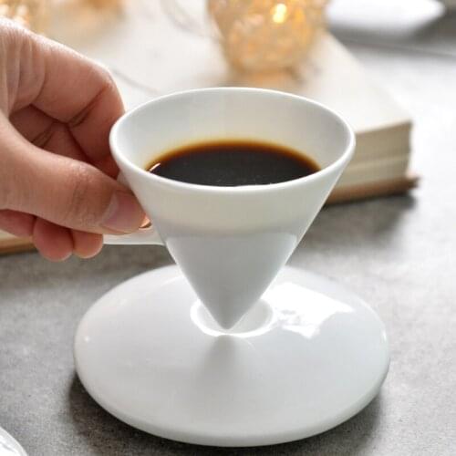 INS Light Luxury Bone China Cone Type Shot Cup Ceramic Pyramid Small Black Coffee Mug And Saucer Sets Demitasse Teacup