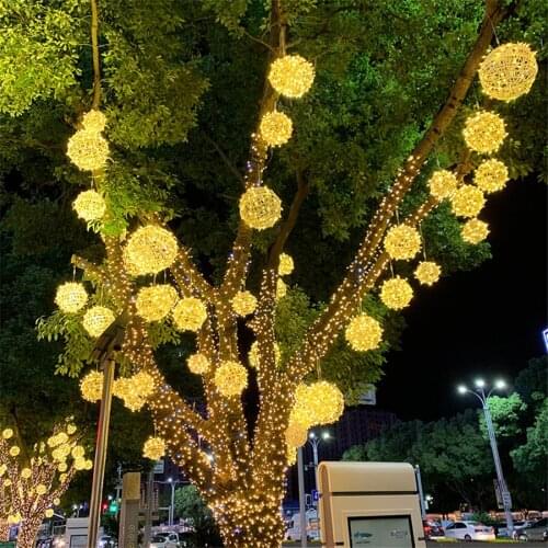 20/30CM Outdoor For Party Wedding Garden Decor Christmas Tree Rattan Ball Hanging Garland Light Globe ball Fairy String Lights