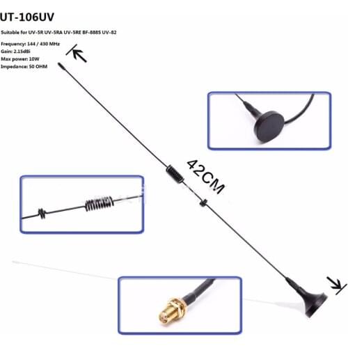 UT-106UV SMA Female Dual Band Car Magnet Antenna FHRG For BAOFENG UV5R/UV5RA/UV5RE/UV-82/BF-888S
