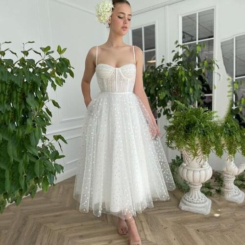 Vintage Short Wedding Dress Hearty Tulle Vestido de Noiva Curto 2021 Ankle Length Bride Dresses Cheap Wedding Gowns Couture