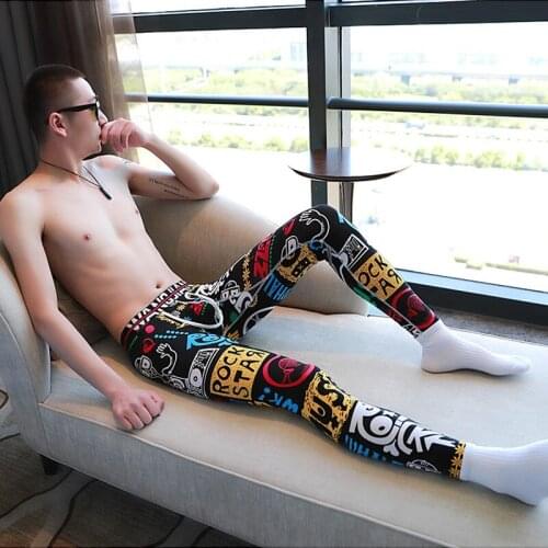 WJ brand Men Long Johns Plus Velvet Mens Warm Pants Elastic Line of Mens Fashion Cotton Sexy Underwear Tight Legging Long Johns