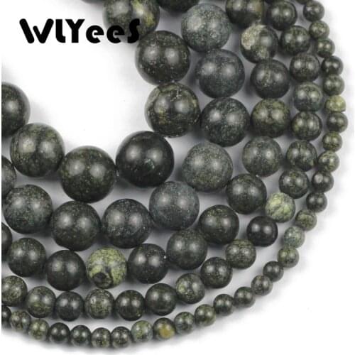 WLYeeS Round Natural Stone Green Curbstone Spacer loose beads 4 6 8 10 12MM Ball for DIY Jewelry Making Bracelet Necklace 15"