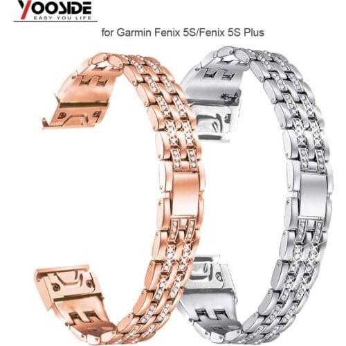 YOOSIDE 20mm Quick Fit Crystal Bling Stainless Steel Metal Small /Large Watch Band Strap for Garmin Fenix 5S/5S Plus Wristband