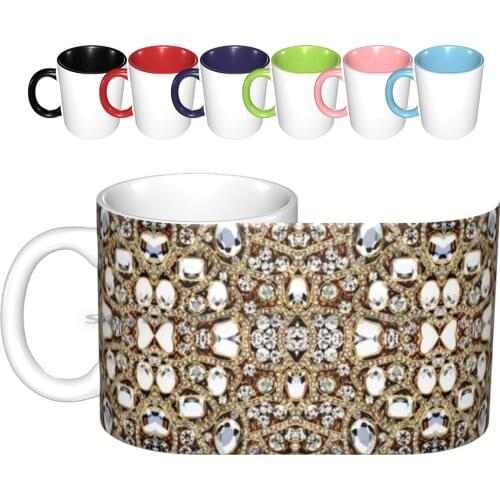 Jewelry Gemstone Silver Crystal Champagne Gold Rhinestone Ceramic Mugs Coffee Cups Milk Tea Mug Jewelry Gemstone Silver Crystal