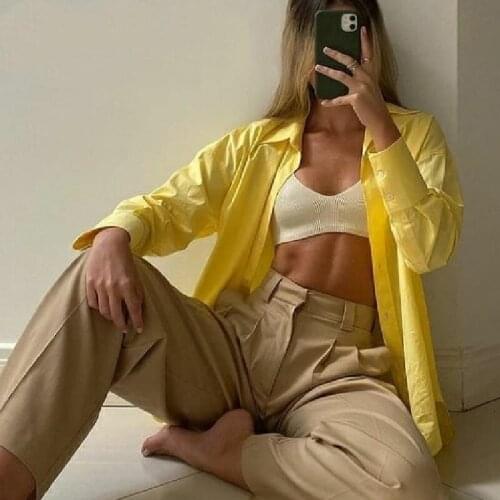 Female Wild Solid Color Shirt Long Sleeve Lapel Single-breasted Straight Loose Style Casual Daily Shirt Spring Adults Tops