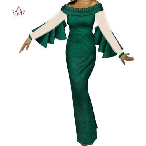 Dashiki African Dresses for Women Wedding Party African Women Dresses Yarn Long Sleeve Off Shoulder Foot -Length Dress WY8178