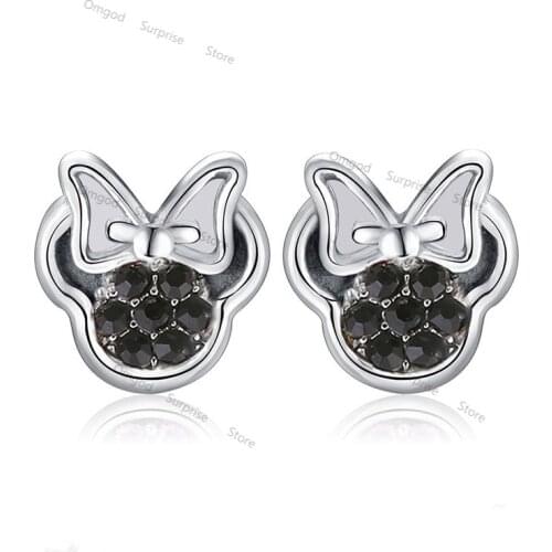 Disney Fashion Mickey Mouse Earrings S925 Silver Needle Bow Mickey Minnie Earrings Red Ladies Girls Earrings Out Jewelry Gift