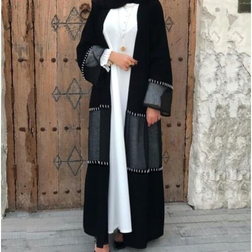 Summer Autumn New Ladies Cardigan Robe Black Dress Stitching Lace Cardigan Arabian Beads Dress Abaya Jilbab Kaftan Dress