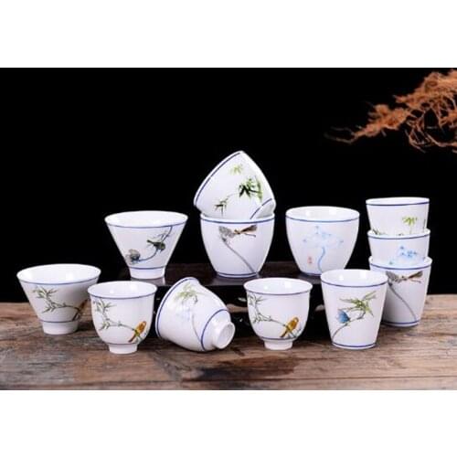 10pcs/set White PorcelaIn Teacup Kungfu Tea Cup Set Handmade Crafts Chinese Tea Bowl Kitchen Drinkware Tea Culture Ceremony