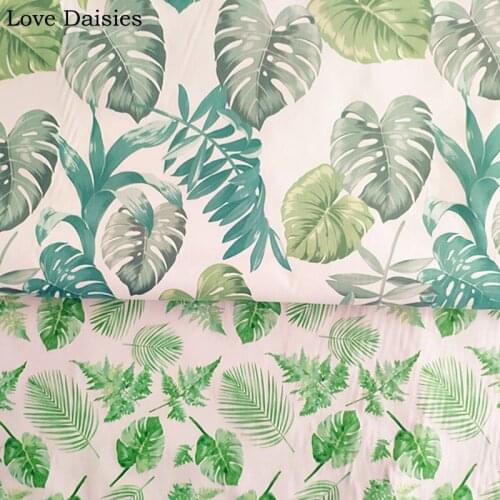 100% cotton twill BLUE GREY GREEN fresh banana big leaves fabrics for DIY crib bedding cushion apparel patchwork handwork decor