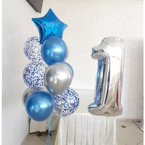 11pcs/set 40inch number 1 aluminum foil balloon blue silver metal balloon 18inch star balloon confetti balloon birthday party 1
