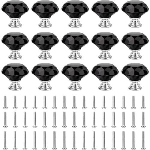 15Pack 30mm Crystal Glass Door Cabinet Knobs Diamond Cut Drawer Handles for Cupboards Wardrobes Drawers Home Decoration