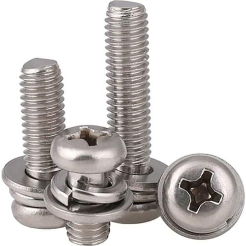 304 Stainless steel Phillips Round Head Three Combination Screw With Washer Screws Bolts M5 M6 M8 M10