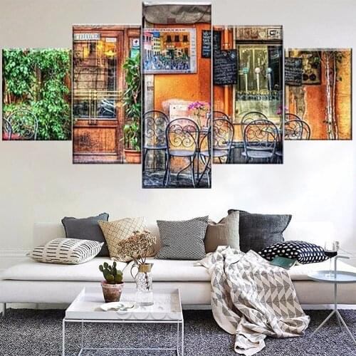 5 Pieces Wall Art Canvas Painting Vintage Bar Landscape Poster modern Living Room Bedroom Wall For Home Decoration Pictures