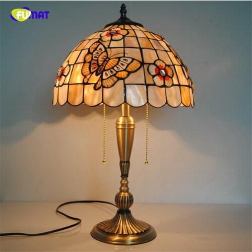 FUMAT Natural Shell Butterfly & Flowers Lampshade Table Lamps Tiffany Table Lights Home Decor BAR Living room Bedside Lights