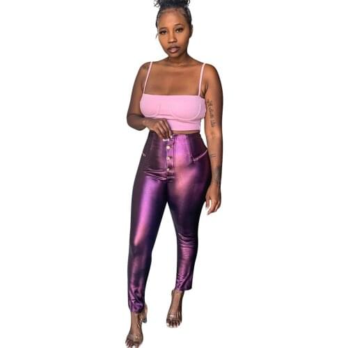Streetwear Pu Faux Leather Pants Women Trousers Button Zippers Push Up High Waist Pants Sexy Night Club Party Pantalones Mujer