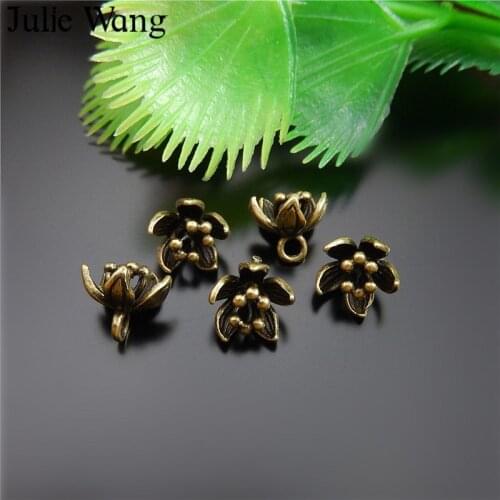 Julie Wang 10pcs Antique Bronze Retro Flowers Copper Charms For Necklace Pendants Findings Jewelry Making Accessory