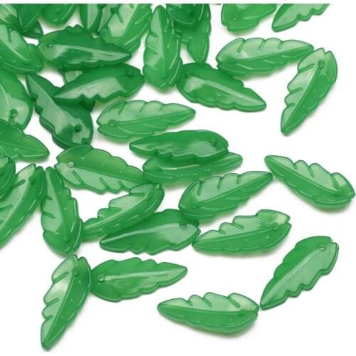 50/100pcs 24x10mm Green Acrylic Pendant Leaf Shape Loose Spacer Beads For Jewelry Making DIY Handmade Necklace Bracelet Supplies