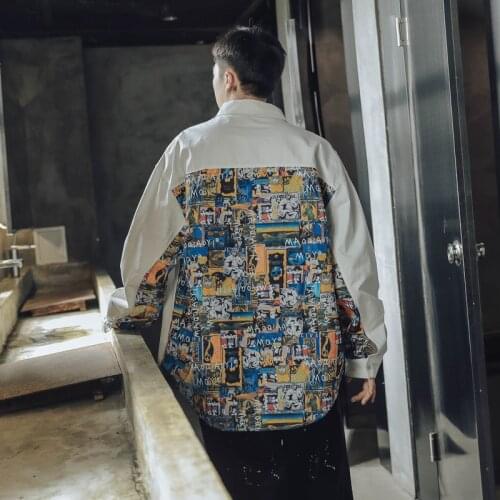 Day 49 spring autumn cartoon mosaic printed long sleeve shirt mens fashion brand top loose clothes coat 2021 streetwear