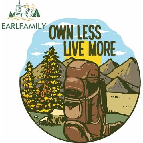 EARLFAMILY 13cm x 12.8cm for Own Less Live More Camp Cartoon Anime Car Stickers Air Conditioner Trunk Decal Windshield Graphics