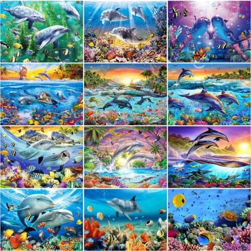 EverShine Diamond Painting Dolphin Full Square Diamond Art Sale Animals Cross Stitch Bead Embroidery Kits Home Decoration
