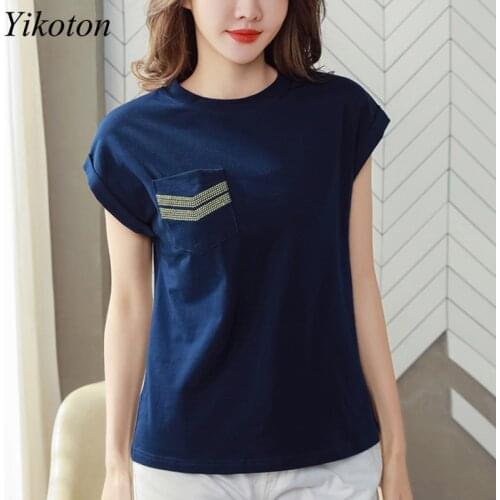Women Loose Plus Size 4XL T-Shirt Cotton O-Neck Short-sleeved Tee Top Pocket Casual Summer Camiseta Mujer Female T-shirts Blusas