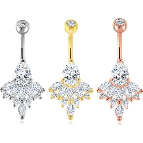 JUNLOWPY Stainless Steel Gem Navel Piercings Belly Button Rings Navel Piercing Ombligo Piercing Belly Button Sexy Body Jewelry