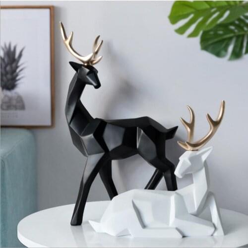 NORDIC STYLE CREATIVE 3D SOLID GEOMETRY LUCKY DEER ORNAMENTS RESIN CRAFT HOME FURNISHING DECORATION OFFICE DESKTOP FIGURINES ART