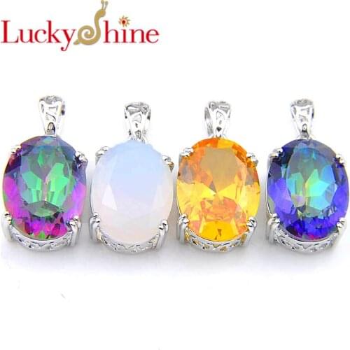 Luckyshine 4 Pcs Charming Jewelry for Women Crystal Cubic Zirconia Silver Plated Vintage Silver Wedding Pendants With Chain
