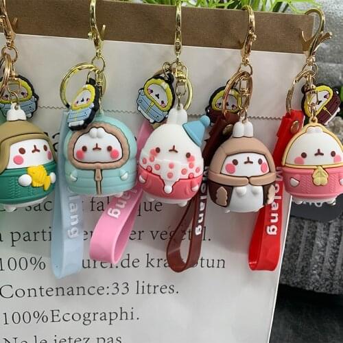 Cute Rabbit Keychains Cartoon Lovely Molang Bunny Car Key Chain Women Bag Pendant Keyring Gifts Student Lovers Charm Gift