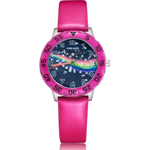 Fashion Cartoon Cute Rainbow Style Childrens Kids Student Girls Boys Quartz Leather Wrist Watches Clcok JM104