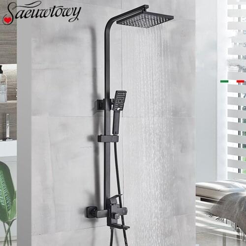 Brass Wall Mount Shower Faucet Bathroom Faucet Rotate Tub Spout 8" Rainfall Shower Head Shower Faucet Tap Bathtub Faucet Set