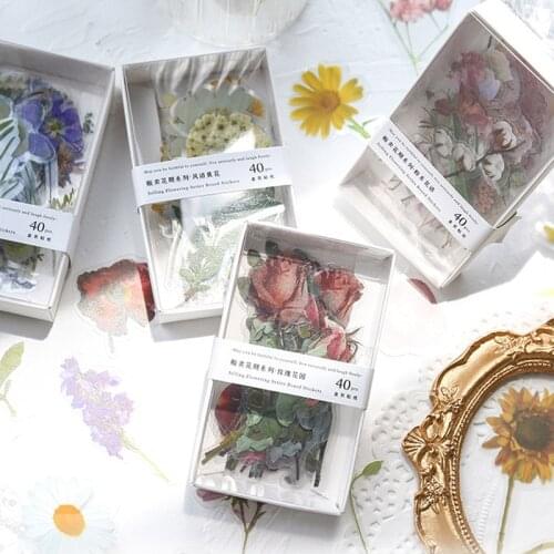40pcs/box Vintage Flower Stickers for Ablum Diary Scrapbooking Journal Decoration Label Sticker Kawaii Stationery