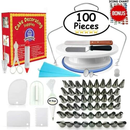 100pcs Cake Decorating Set Stainless Russian Piping Tips Cream Confectionery Nozzles Converter Pastry Bag Baking Tools For Cakes