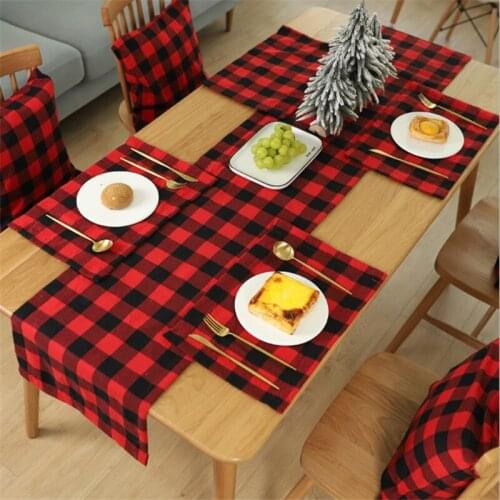 2022 Navidad New Christmas Plaid Cloth Placemat Dining Table Knife Fork Plate Placemat Christmas Decorations for Home Kerst
