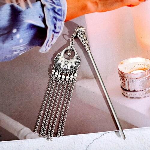 New Four Color Drop Tassel Hair Pins Boho Beads Chain Ethnic Sticks For Hair Women Accessories Jewelry Gift