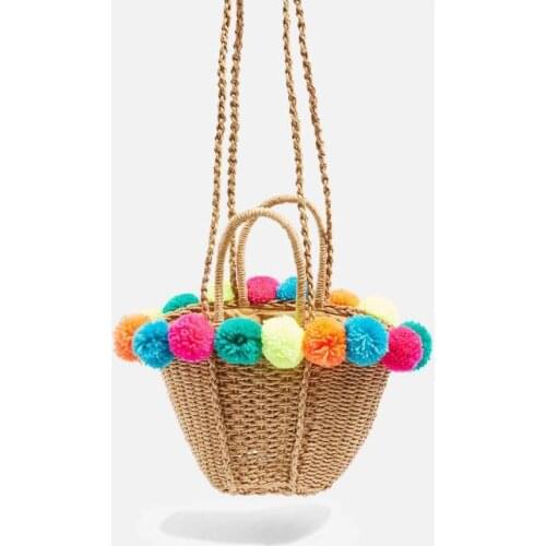 New Fashion Colorful Ball Straw Woven Handbags Seaside Vacation One-shoulder Messenger Beach Bag Lady Summer Shoulder Bags