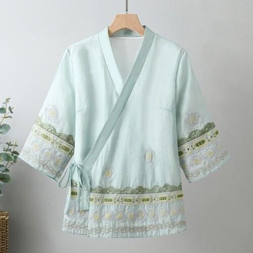 Chinese Style Clothing Women Linen Shirt Tops Vintage Retro Shirt Cardigan Coat Fairy Tang Suit Breathable Casual Hanfu 31230