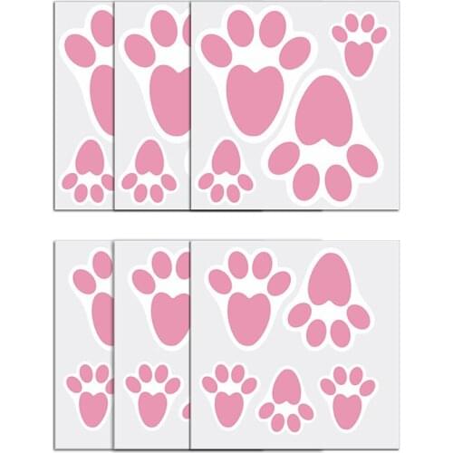 27 PCS Easter Sticker with 3 Sizes Bunny Foot Print Paster Pink Rabbit Glass Sticker Decor for Festival Window Floor JS22