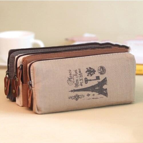 Retro Towers Linen Pencil Bag Students Paris Style Pencil Cases Stationery Material Escolar Office Supplies