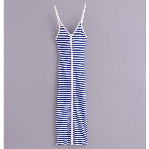 DUISNENA boho dress summer strap white and blue stripe women dresses v-neck sleeveless robe mujer vestidos