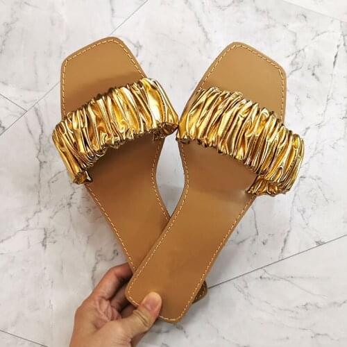 Fashion Leated Womens Sandals Summer Beach Shoes Woman Solid Flat with Suqare Toe Slip-on Comfort Ladies Outside Footwear