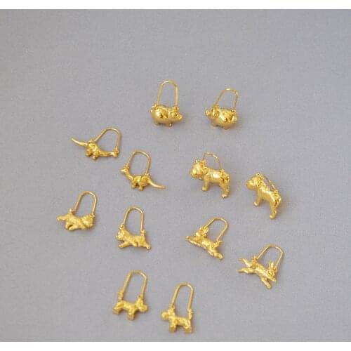 Processing custom European and American personality creative cute adorable dog golden pig animal zodiac earrings