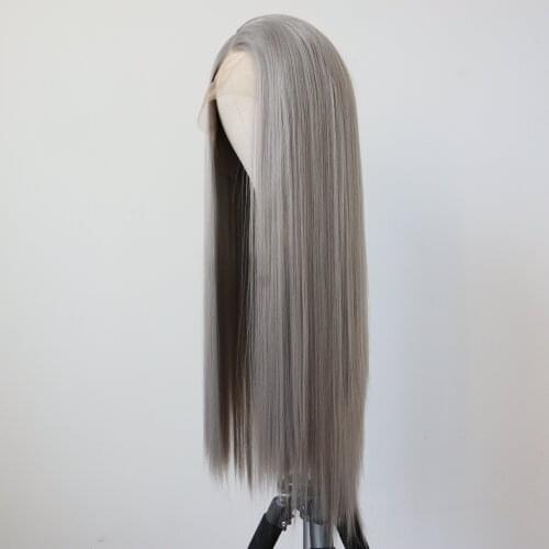 Grey Synthetic Wigs for Women Heat Resistant Fiber Hair Long Gray Wig Synthetic Hair Lace Front Wig